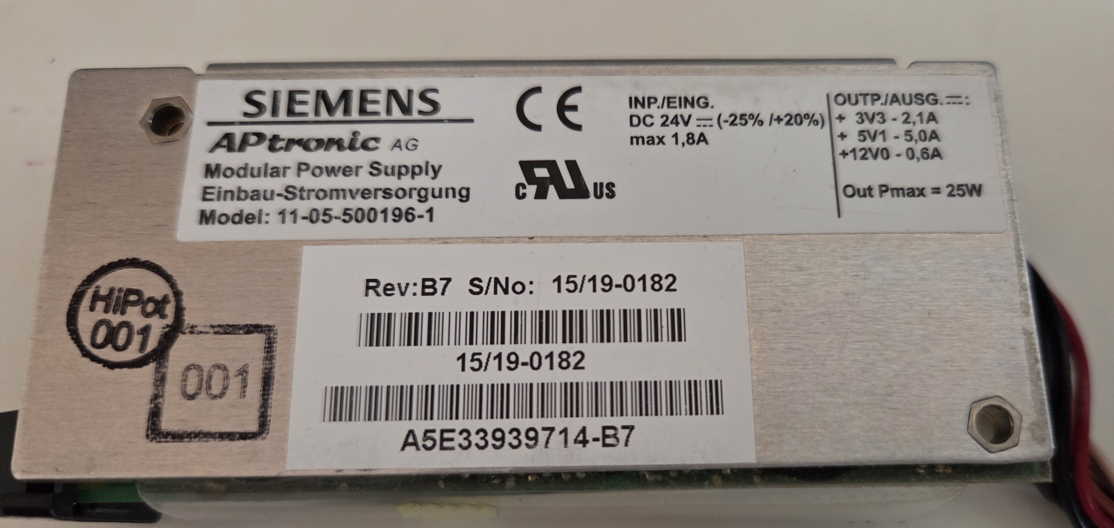 A5E33939714 Siemens AG Modułowy zasilacz 11-05-500196-1